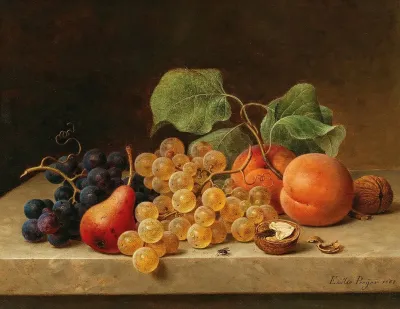 Still Life With Grapes Peaches A Pear And Nuts