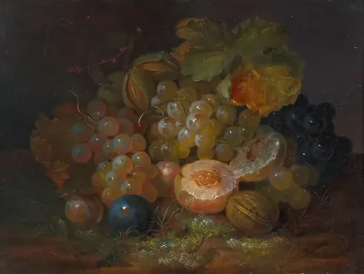 Still Life With Grapes Plums And Almonds