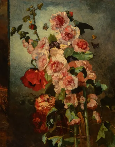 Still Life With Hollyhocks And Poppies