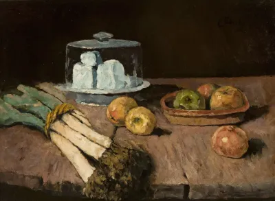 Still Life With Leeks Apples And Cheese