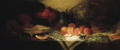 Still Life With Melon Grapes And Oranges