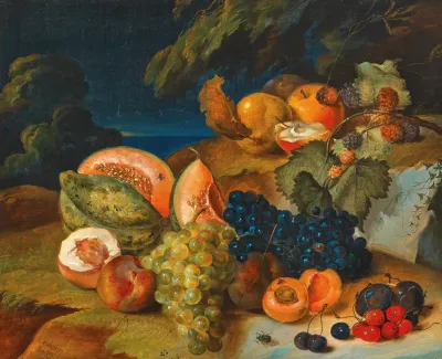 Still Life With Melons Grapes Peach And Cherries