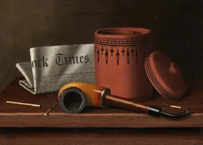 Still Life With New York Times Tobacco Jar Pipe And Matches