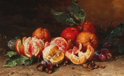 Still Life With Oranges Plums And Chestnuts