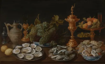 Still Life With Oysters Fruit Sweets And Costly Vessels