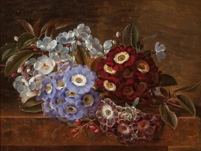 Still Life With Primroses On A Marble Ledge