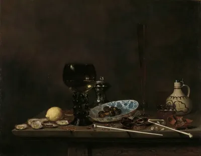 Still Life With Roemer Flute Glass Earthenware Jug And Pipes