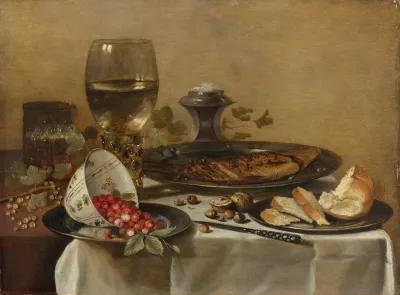 Still Life With Roemer Smoked Herring Walnuts White Currants And Wild Strawberries
