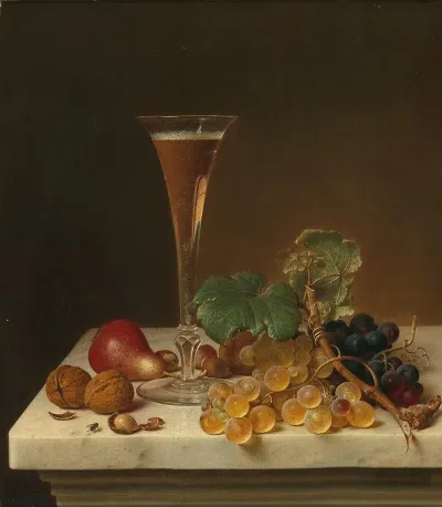 Still Life With Tall Champagne Glass On A Marble Top