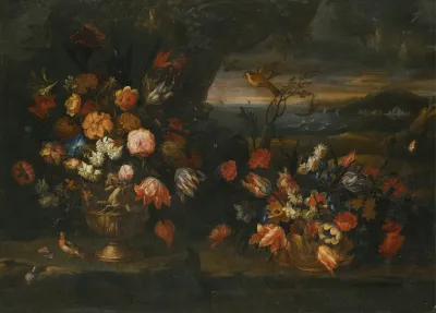 Still Life With Vase Of Flowers In A Coastal Landscape Setting 2