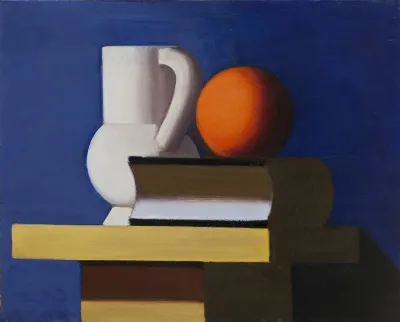 Still Life With White Jar Orange And Book