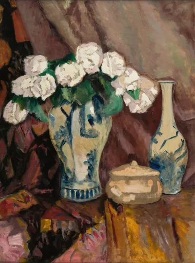 Still Life With White Roses In A Vase