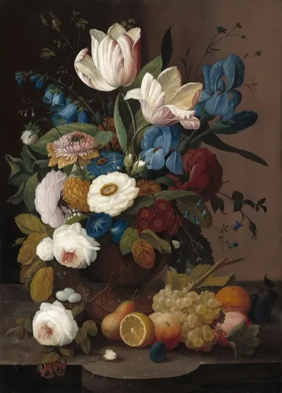 Still Lifeflowers And Fruit