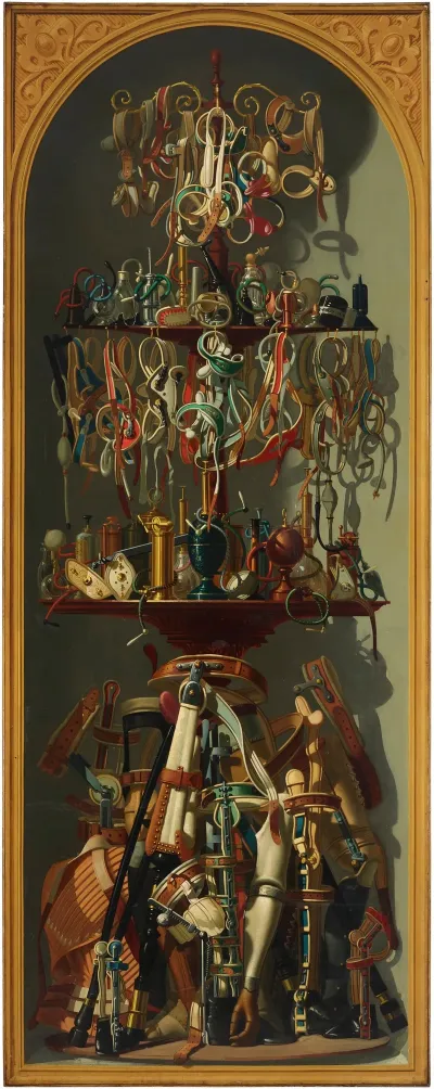Still Lifes Depicting Prosthetic Arms Prosthetic Legs And Medical Instruments In A Trompe Loeil Framed Niche