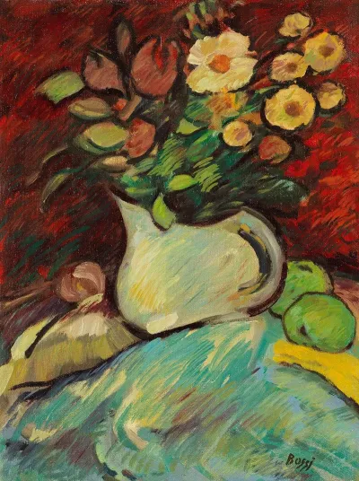 Stillleben Mit Blumenvase Und Apfeln