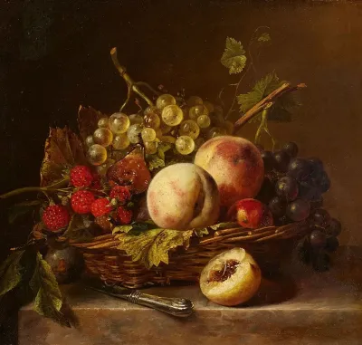 Stillleben Mit Fruchten In Einem Korb