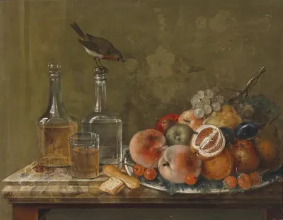 Stillleben Mit Fruchten Und Glaskaraffen