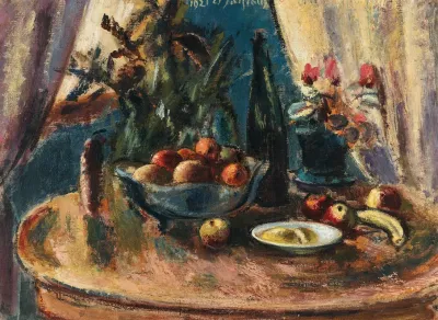 Stillleben Mit Fruchten Und Weinflasche