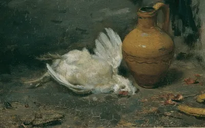 Stillleben Mit Totem Huhn Und Krug