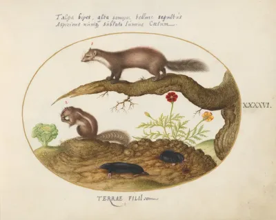 Stone Marten Chipmunk And Moles With A Marigold And Lettuce