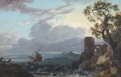 Stormy Sea With Castle Ruin And Figures