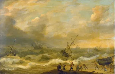 Stormy Sea With Many Ships