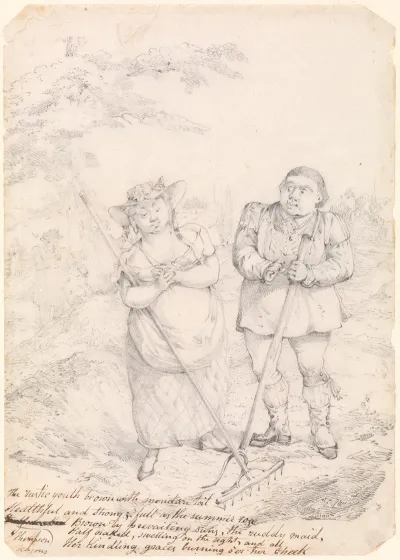 Stout And Plain Country Girl Being Courted By A Yodel With Pitchfork