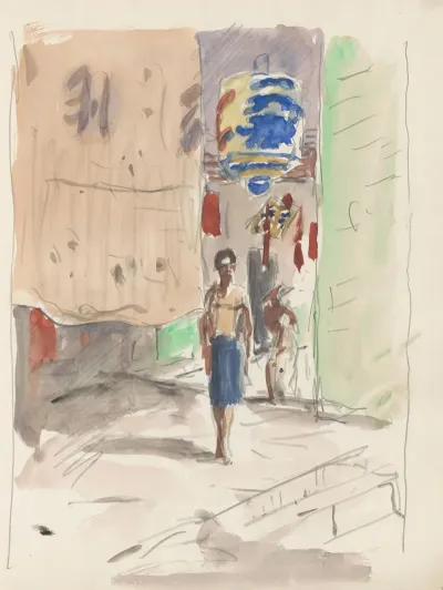 Straat Met Een Lampion En Figuren
