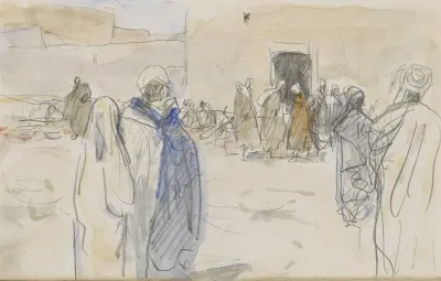 Straat Met Figuren Bij Een Huis