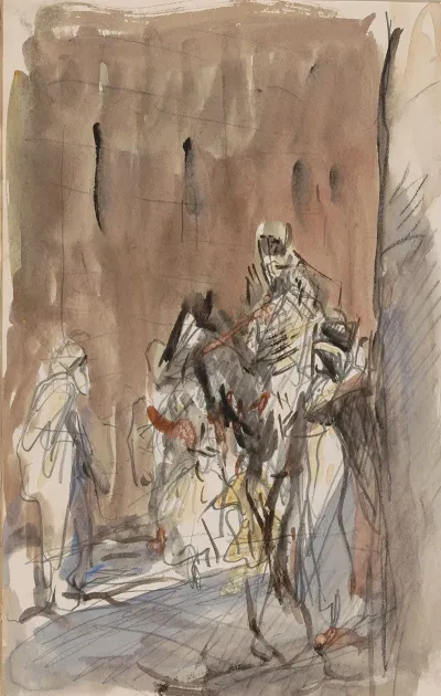 Straat Met Figuren Waaronder Een Ruiter