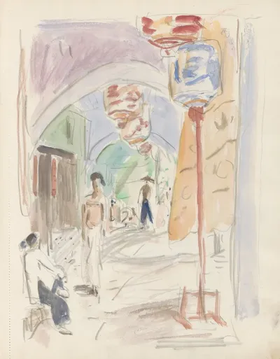 Straat Met Lampionnen En Figuren