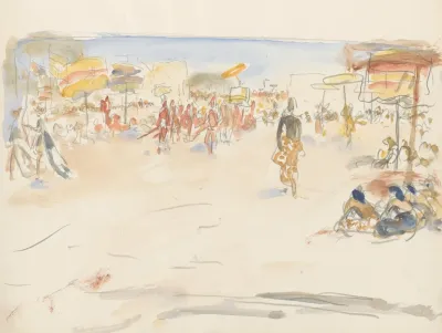 Straatscene Met Een Optocht En Figuren Met Parasols