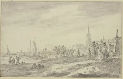 Strand Mit Einem Wagen Und Vielen Figuren