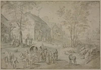 Strase In Einem Dorf Mit Vielen Figuren