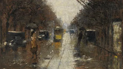 Strasenszene Bei Regen Berlin