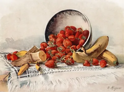 Strawberries And Bananas In A Basket