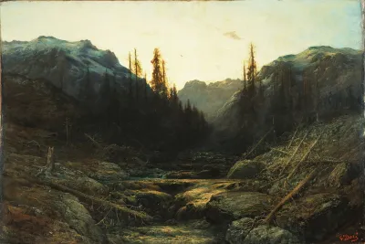 Stream In Mountains At Dusk