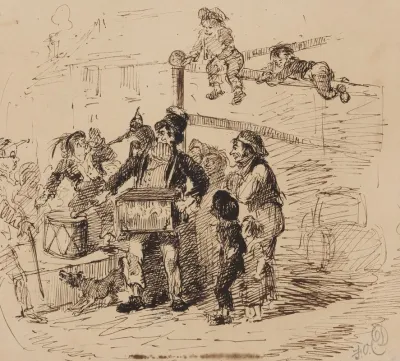 Street Musician Surrounded By Children