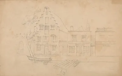 Street Scene Likely In New York State J698 House With Stepped Gable And Merchants