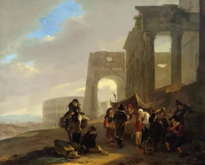 Street Scene Placed Among Roman Ruins