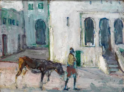 Street Scene Tangier Man Leading Calf