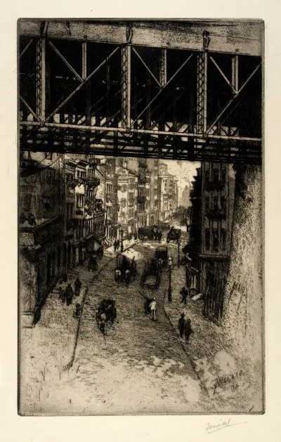 Street Scene Under Steel Bridge