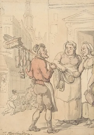 Street Scene Vendor Of Brushes