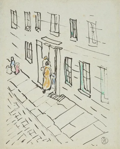 Street Scene With Figures In A Doorway