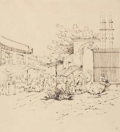 Street Scene With Merchants Selling Wares