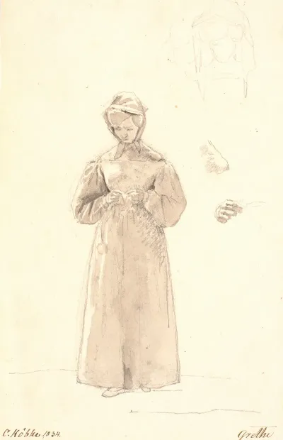 Studie Af Kunstnerens Soster Cecilie Margrethe T H To Skitser Af Hendes Hoved Samt Skitser Af Hendes Hals Og Skulder Og Af Hendes Hojre Hand