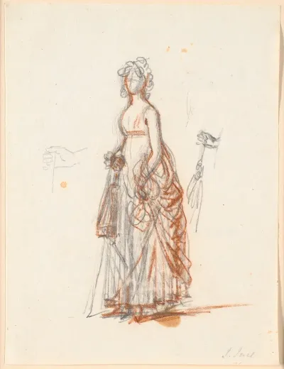 Studie Til Det Rybergske Familiebillede Fru Rybergs Figur Og Hojre Hand Med En Parasol