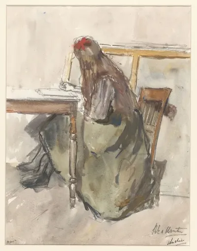 Studie Van Een Meisje Zittend Aan Een Tafel