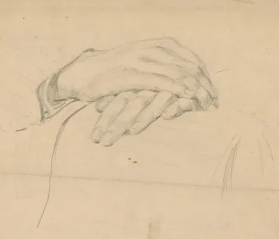 Studie Van Handen Voor Het Onvoltooide Olieverfschilderij Van De Nederlandse Rechtbank In Londen Juni 1942