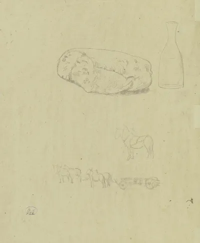 Studienblatt Brot Flasche Und Eine Bespannte Pferdekutsche